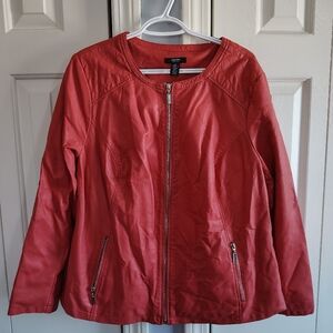 Alfani Woman Coral Moto Faux Leather Jacket 2X